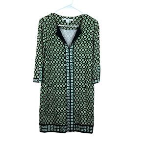 DVF Diane von Furstenberg Rose Two Silk Jersey Shift Mini Dress Black/Green 8‎